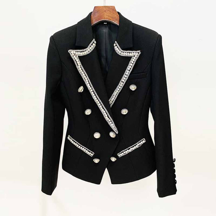 Women Double Beaded Formal Pantsuits Black Two Pieces Party Suit
