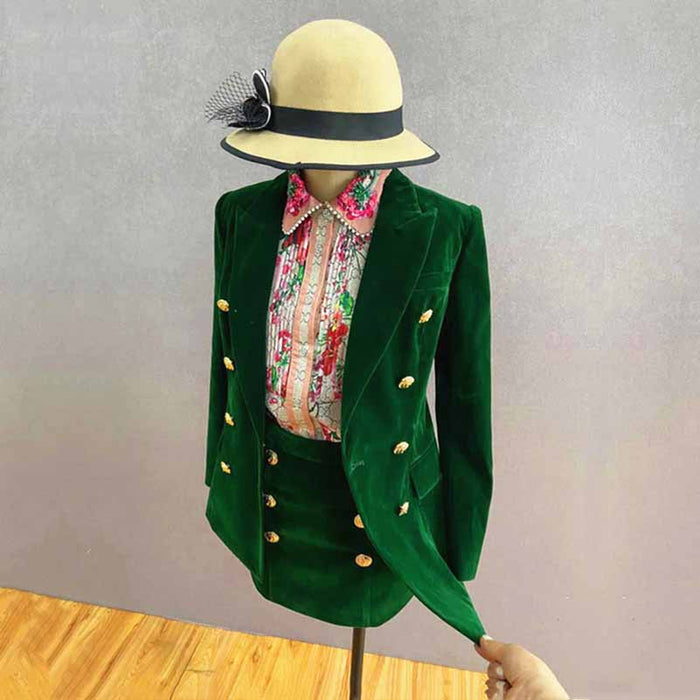 Women formal business suit velvet double-breasted skirt suit