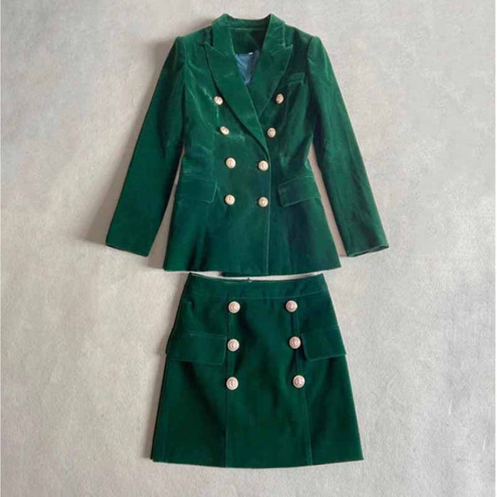 Women formal business suit velvet double-breasted skirt suit