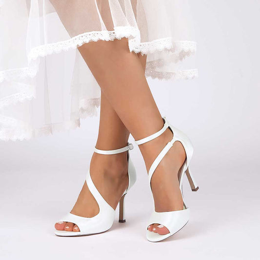 Women Front Cross Strap Sandals Prom Heels Hand-Made Wedding Shoes Dress Heels