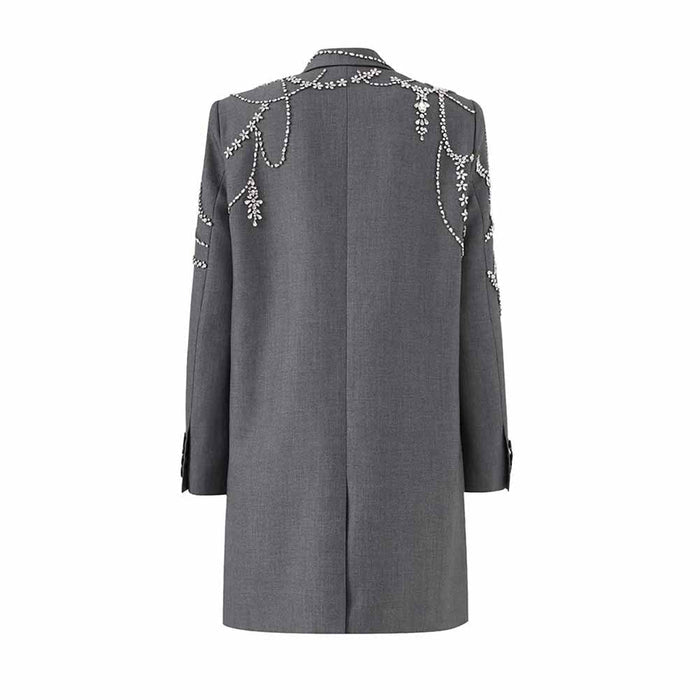 Women Grey Crystal Embellished Blazer Dress Formal Dress