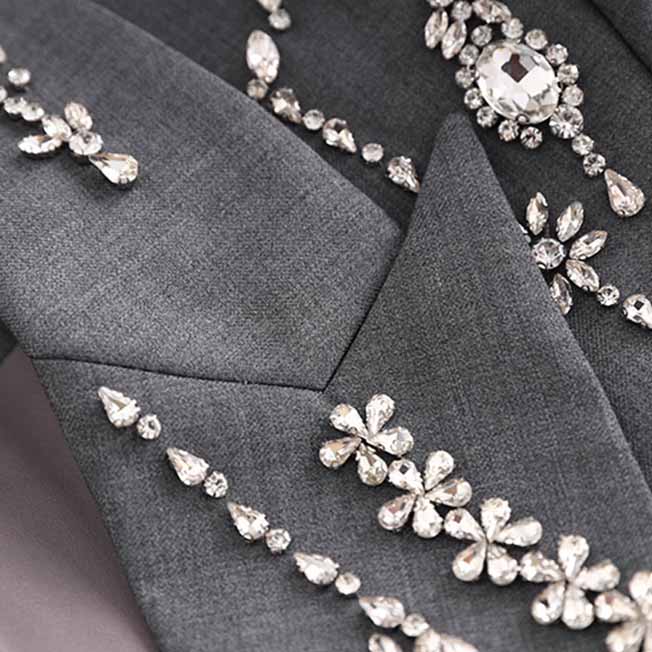 Women Grey Crystal Embellished Blazer Dress Formal Dress