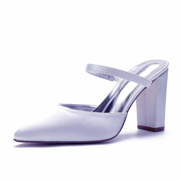 Women hand-made chunky heels party satin slippers