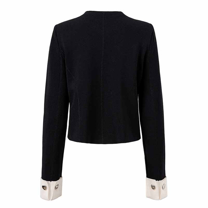 Women Heart Stud Embellished Jacket Round Neck Cardigan Coat