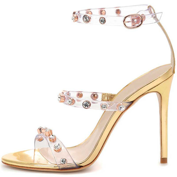 Women High Heels Stiletto Sandals PVC Crystal Embellishments Sandals