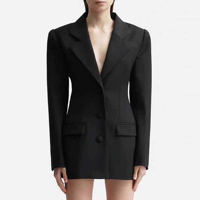 Women Hollowed Out Back Mid Length Blazer Dress