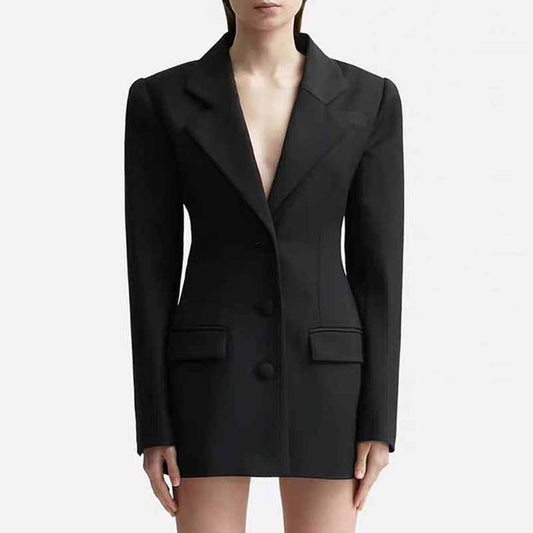 Women Hollowed Out Back Mid Length Blazer Dress