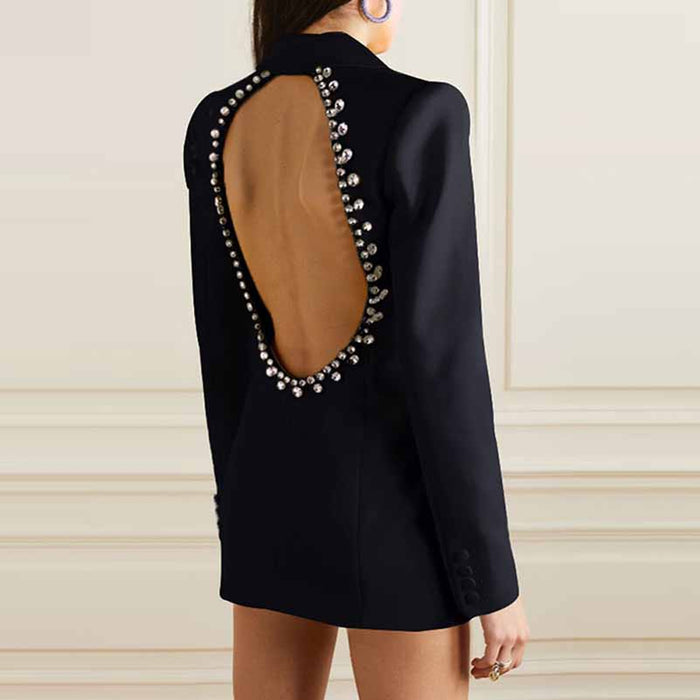 Women Hollowed Out Back Mid Length Blazer Dress