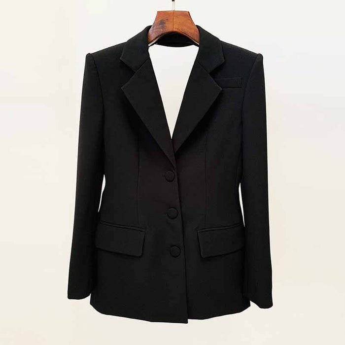 Women Hollowed Out Back Mid Length Blazer Dress