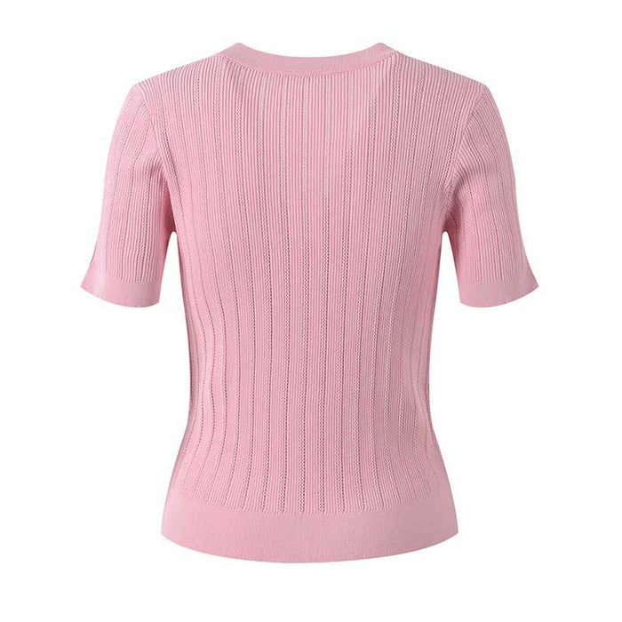 Women Knit Cardigan V-Neckline Cropped Top Short Sleeve Knitted Slim Coat