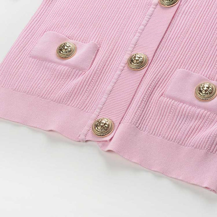 Women Knit Cardigan V-Neckline Cropped Top Short Sleeve Knitted Slim Coat
