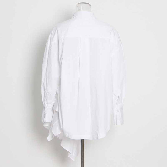 Women Lapel Long-sleeve Loose Shirt Detachable Asymmetric Blouse Top