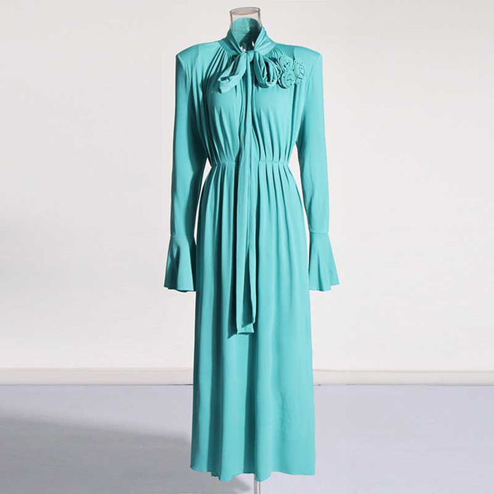 Women Long Flared Sleeve Formal Dress Shoulder Padded High Slit Event Dress