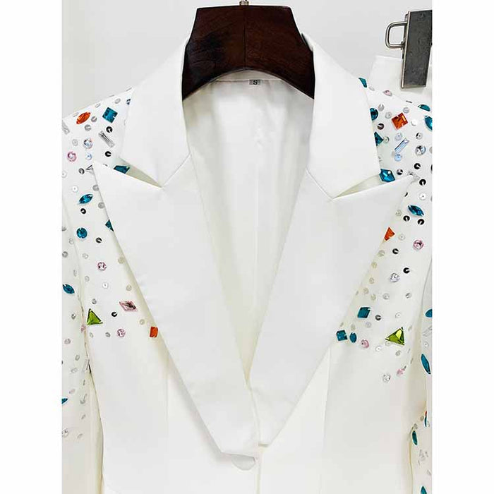 Women Luxury Wedding Suit Nail beaded Blazer + Flare Trousers Suit Pants Suit