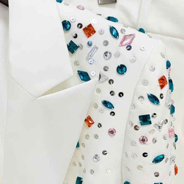 Women Luxury Wedding Suit Nail beaded Blazer + Flare Trousers Suit Pants Suit