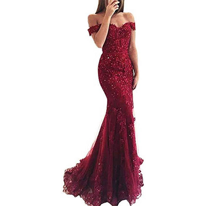 Women Mermaid Lace Bridesmaid Dress Long Evening Dress Wedding Prom Gowns