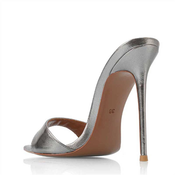 Women Metallic Leather Mules High Heeled Sandals