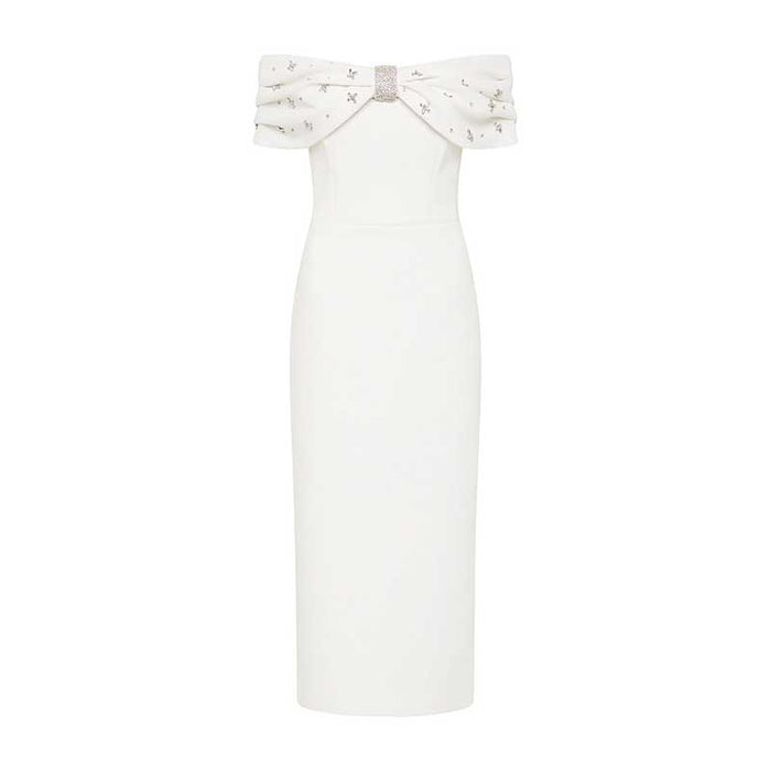 Women Off-The-Shoulder Body-Con Cocktail Midi Dress Dresses