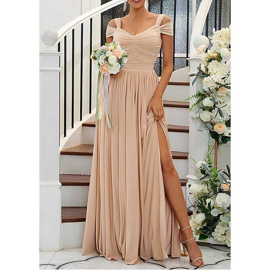 Women Off The Shoulder Chiffon Bridesmaid Dresses Long Wedding Guest Dresses