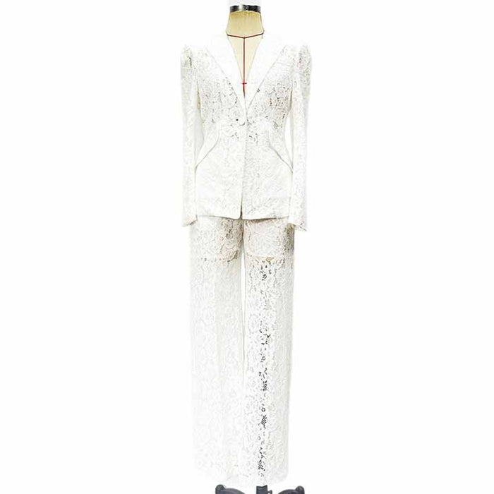 Women One Button Pantsuit Lace Wedding Sut Slim Fit Formal Set
