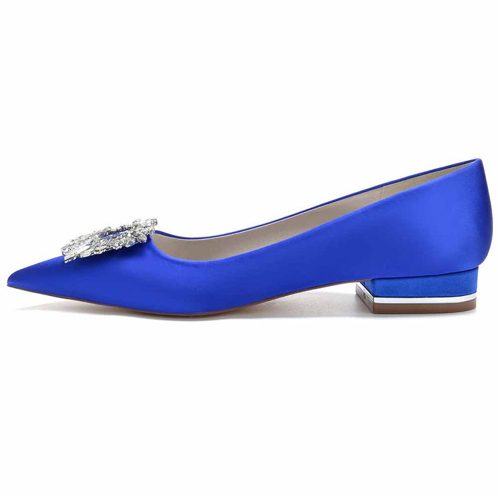 Women Party Flat Shoes Satin Bridal Shoes with Bead Buckle Pattern
