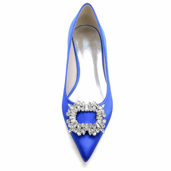 Women Party Flat Shoes Satin Bridal Shoes with Bead Buckle Pattern