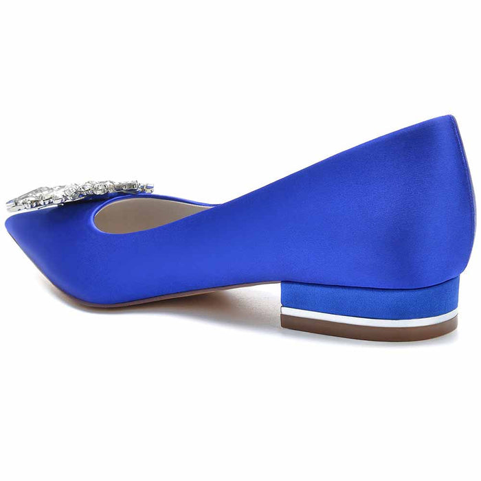 Women Party Flat Shoes Satin Bridal Shoes with Bead Buckle Pattern