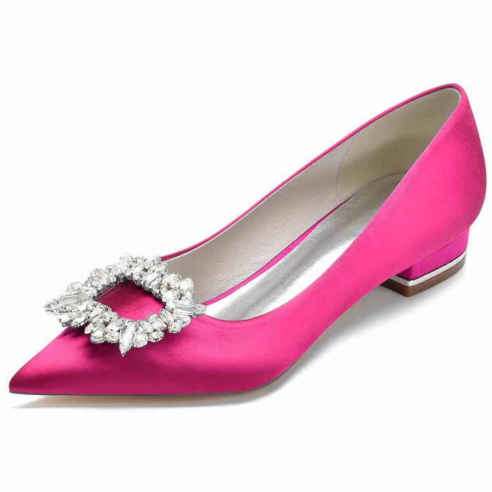 Women Party Flat Shoes Satin Bridal Shoes with Bead Buckle Pattern