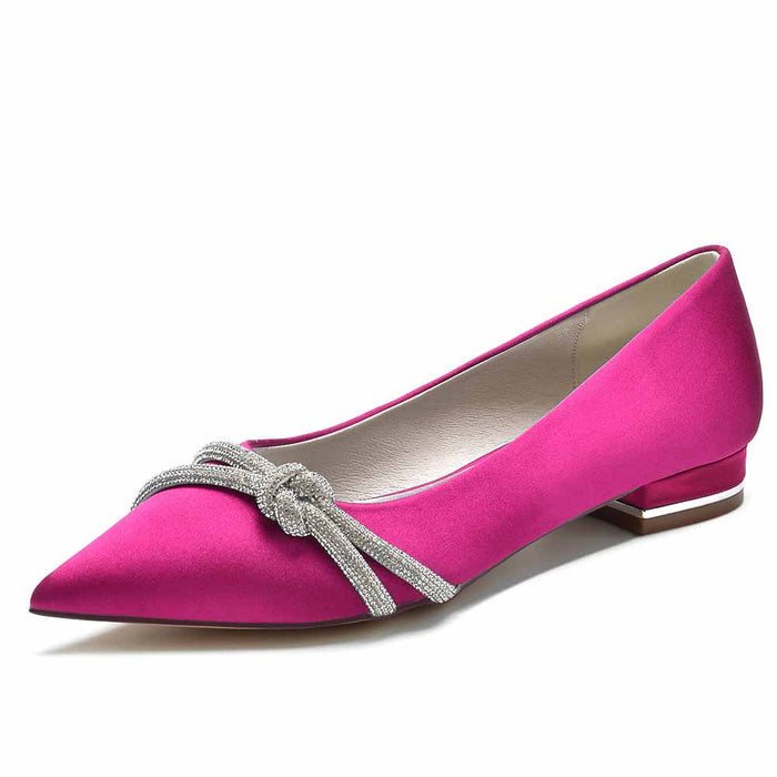 Women Party Flat Shoes Satin Bridal Shoes with Beaded