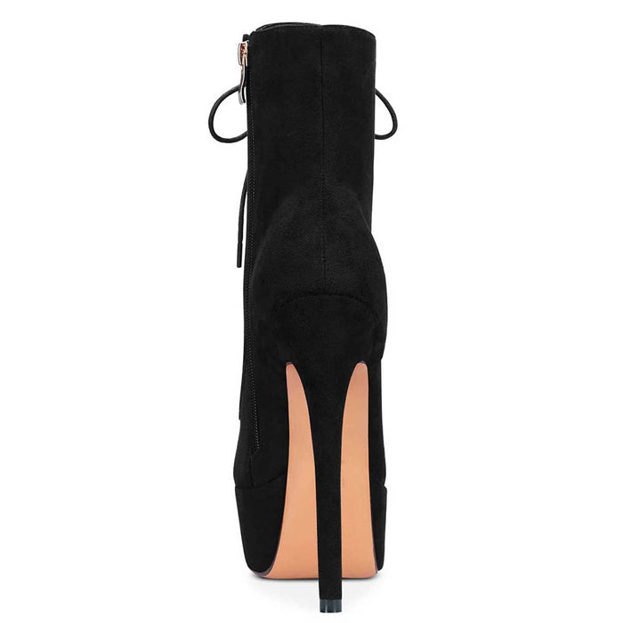 Women Platform Ankle Boots Round Toe Stiletto Shoes