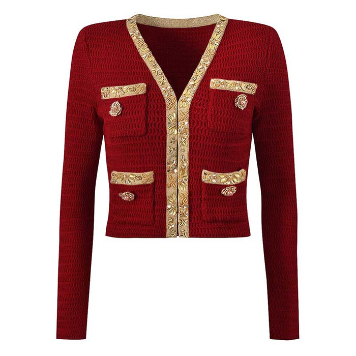 Women Pocket Knitted Cardigan Jacket + Long Skirt Two Pieces Skirt Suit
