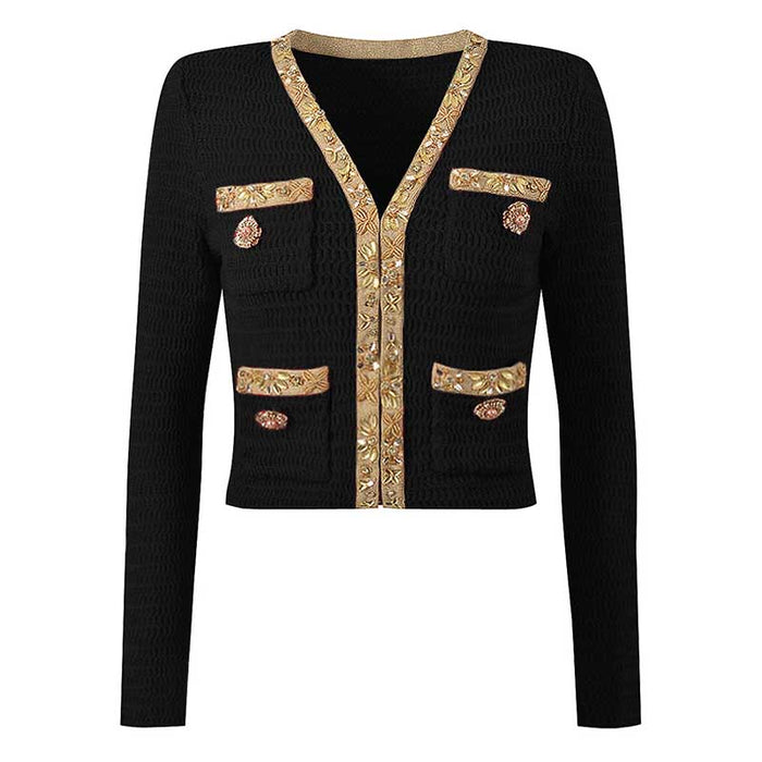 Women Pocket Knitted Cardigan Jacket + Long Skirt Two Pieces Skirt Suit
