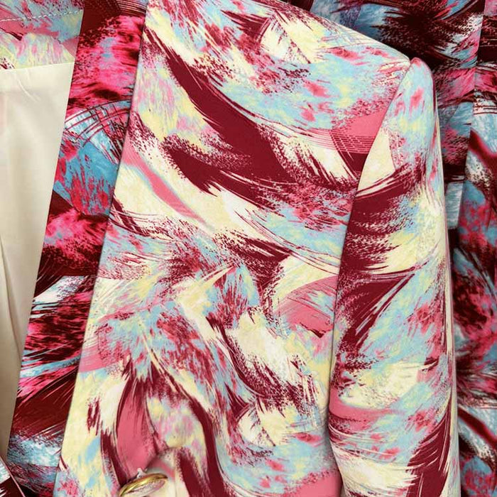 Women Print Collarless Buttons Long Jacket Pantsuit