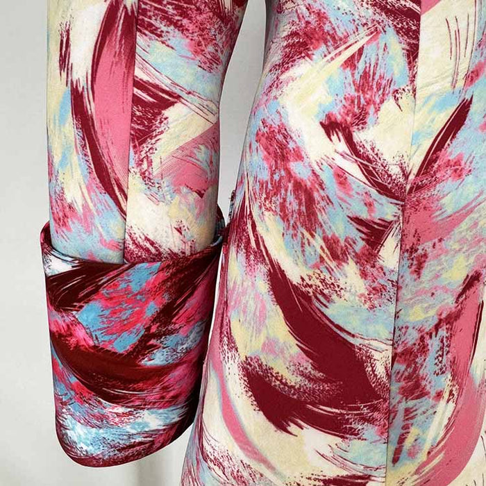 Women Print Collarless Buttons Long Jacket Pantsuit
