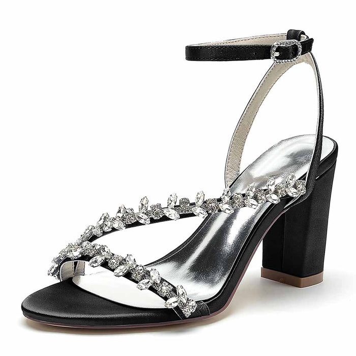Elegant S&DCo. block heels sandals with jeweled embellishments and ankle strap for special occasions