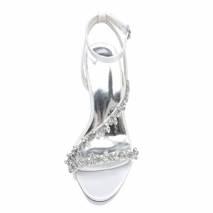 Elegant white block heels sandals with floral embellishments for special occasions