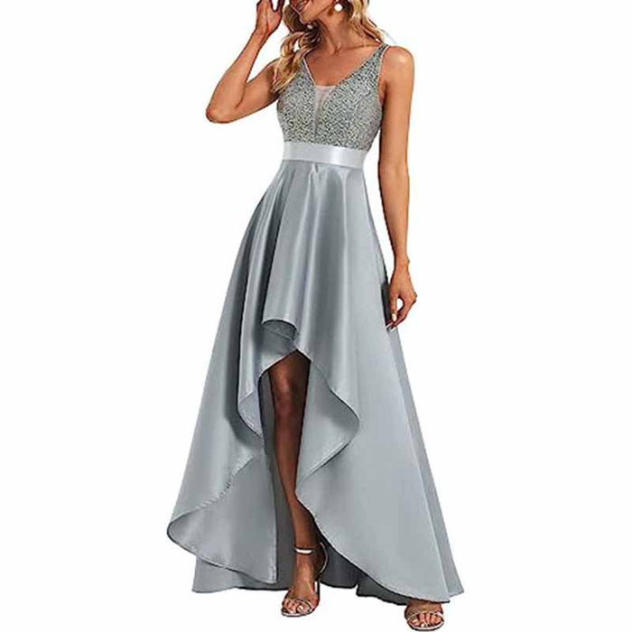 Women Satin Bridesmaid Dress High-Low Wedding Guest Dress