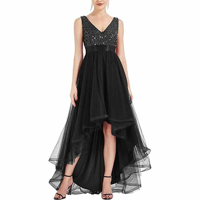 Women Sequin Bridesmaid Dress High-Low Tutu Wedding Guest Dress