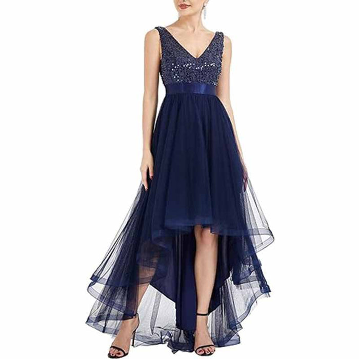 Women Sequin Bridesmaid Dress High-Low Tutu Wedding Guest Dress