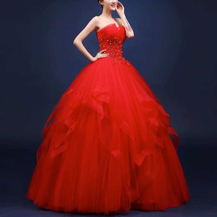 Women Strapless Sleeveless Long Prom Dress Wedding Ball Gown Dress