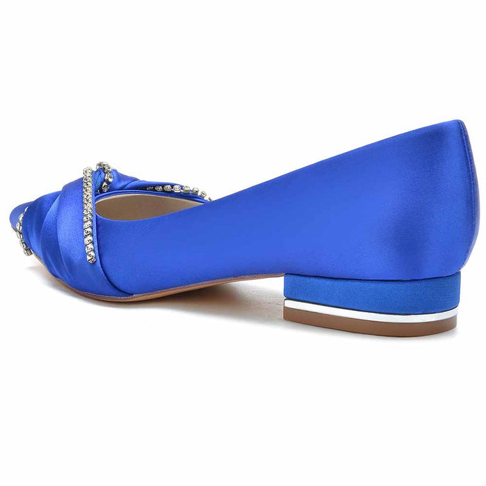 Women Wedding Flat Satin Bridal Shoes with Beaded Bow