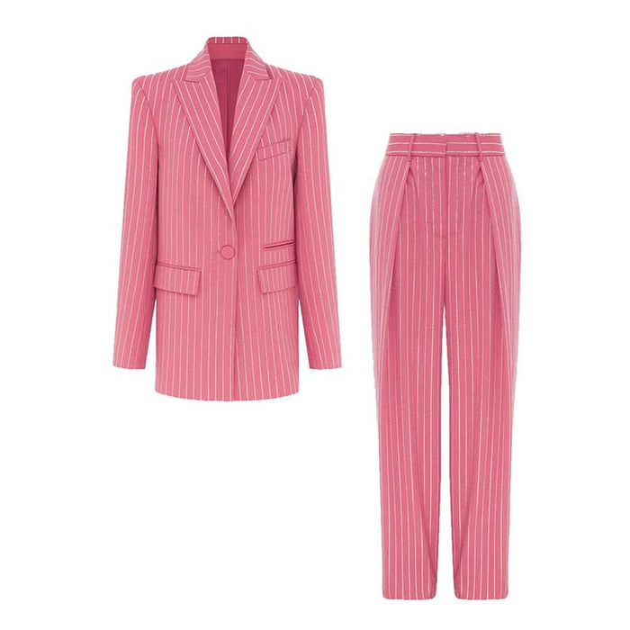Women Wide-Leg Pantsuit Diamond Stripes Event Outfit