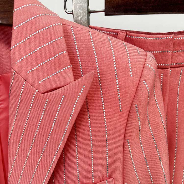 Women Wide-Leg Pantsuit Diamond Stripes Event Outfit
