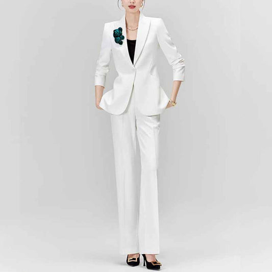 Women's 2 Pieces White Blazer Trousers Set Formal Suit Event Pantsuit