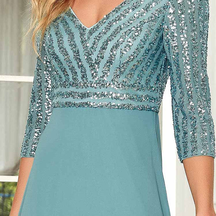 Women's 3/4 Sleeve Formal Dresses V Neck Evening Gowns