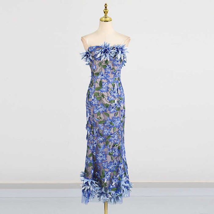 Women's 3D Flower Strapless Midi Dress