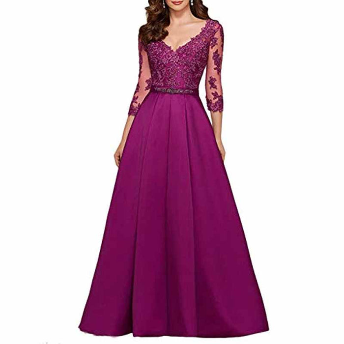 Women's A-Line Floral Lace Bridesmaid Dress Prom Party Dress