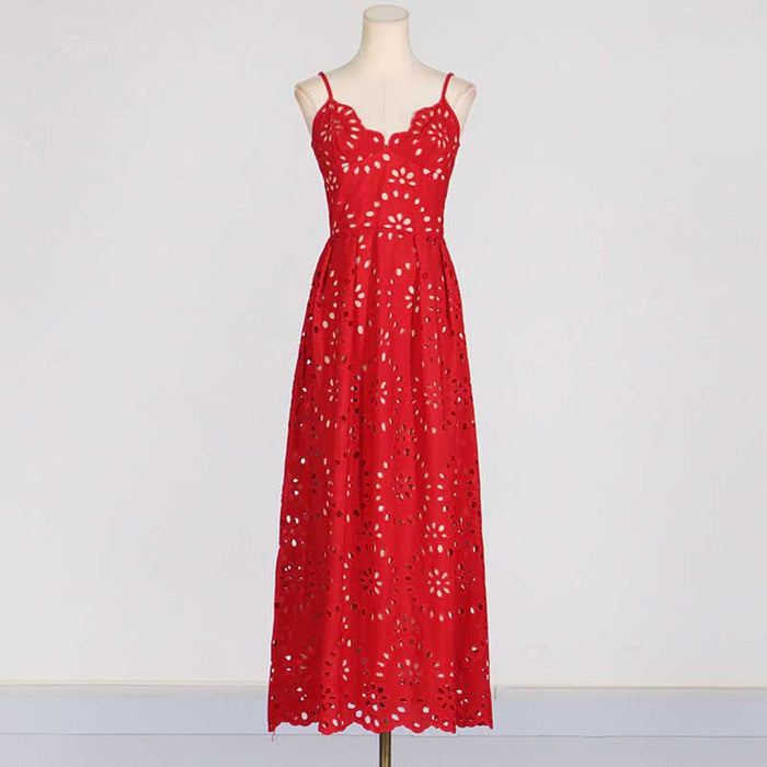 Womens A Line Midi Dress Hollowed Embroidered Cocktail Dress