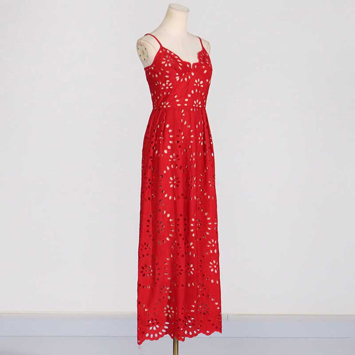 Womens A Line Midi Dress Hollowed Embroidered Cocktail Dress