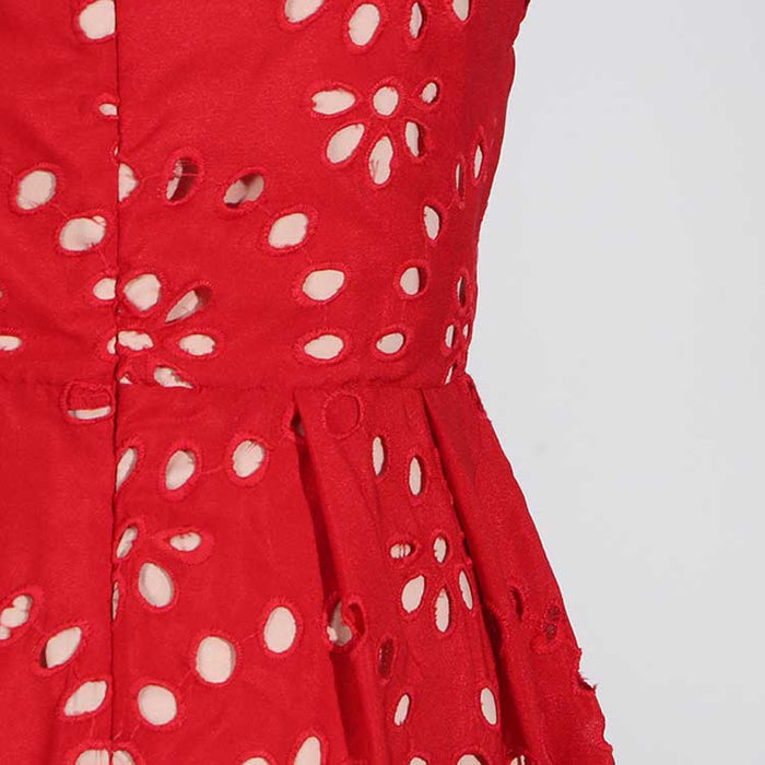 Womens A Line Midi Dress Hollowed Embroidered Cocktail Dress